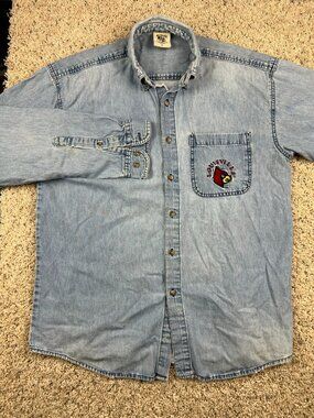 Louisville Cardinals UofL Denim Button Up Large Men’s Embroidered Light Wash